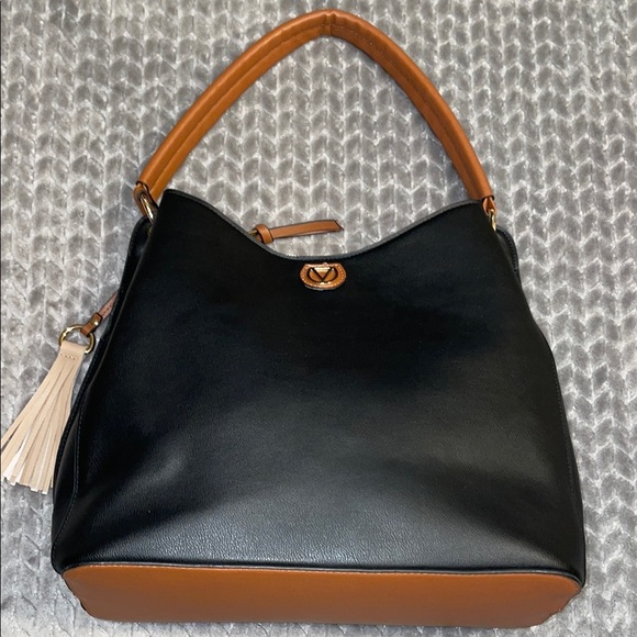 Anthropologie Dolce Vita Vegan/Faux Leather Elegant Black and Tan Handbag. - Picture 1 of 14
